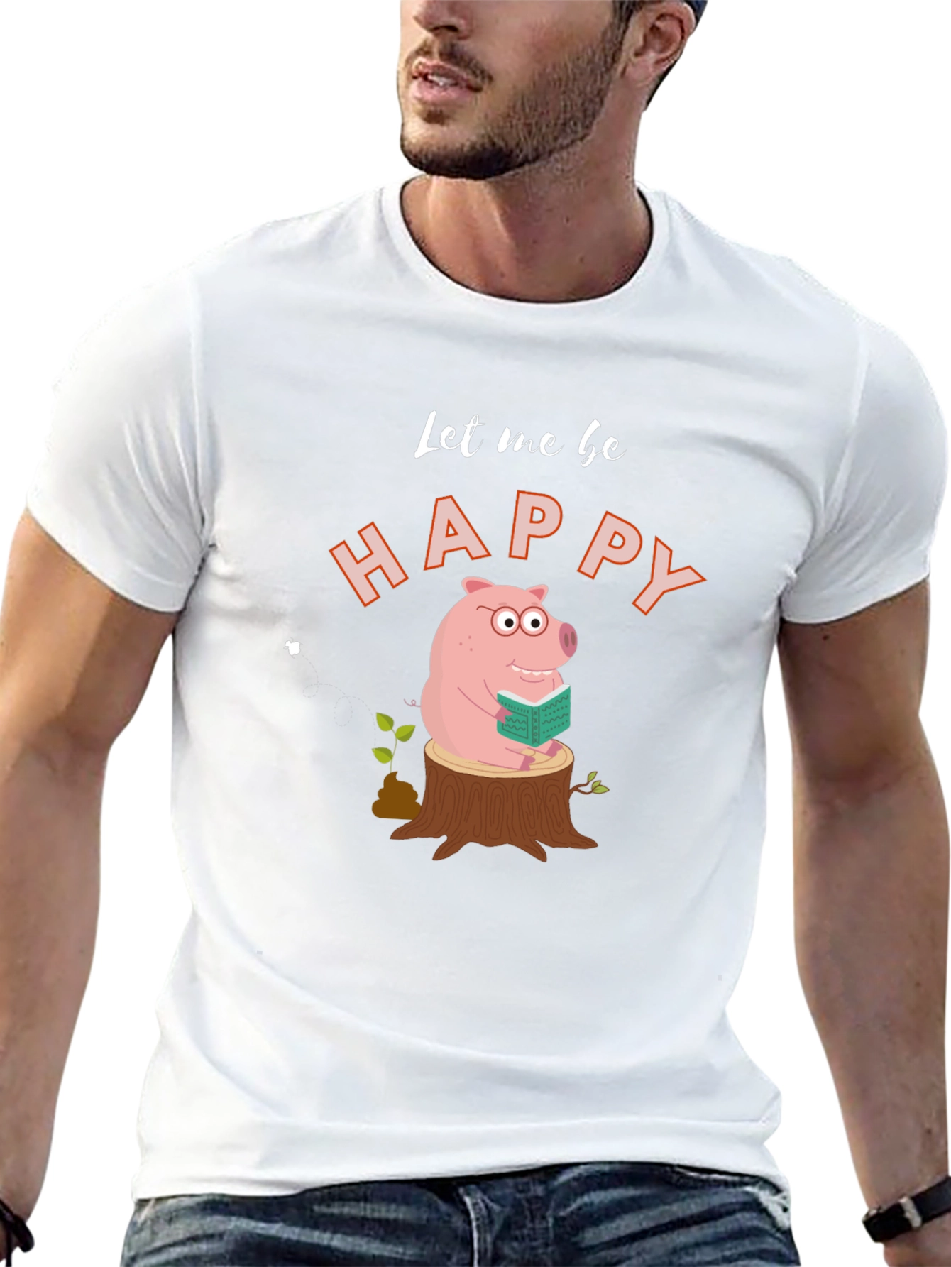 Happy Pig Reading on Stump - Graphic Tee