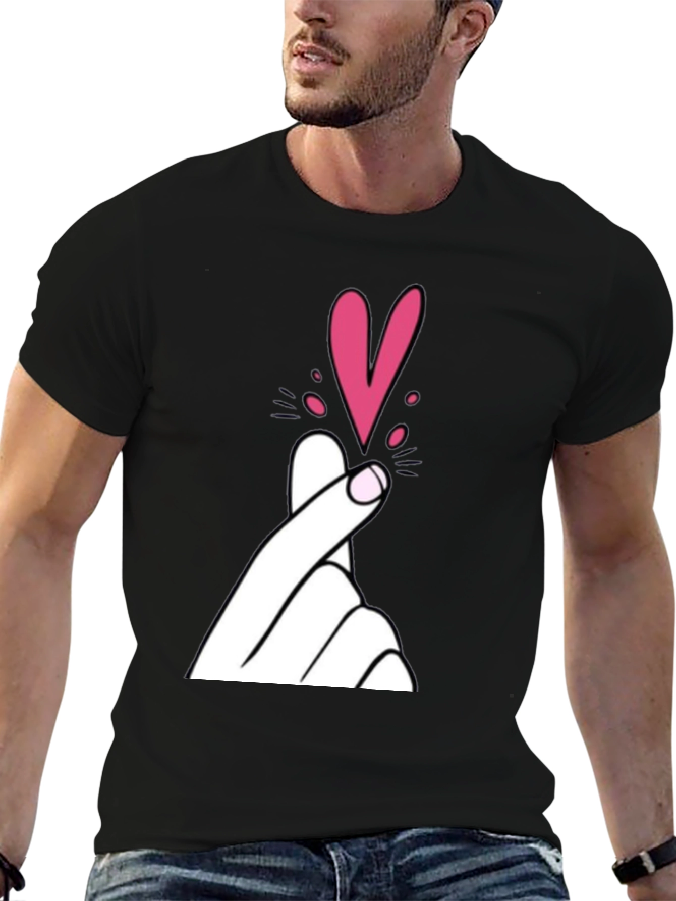 Heart Finger Gesture Graphic Tee - Stylish Casual Shirt