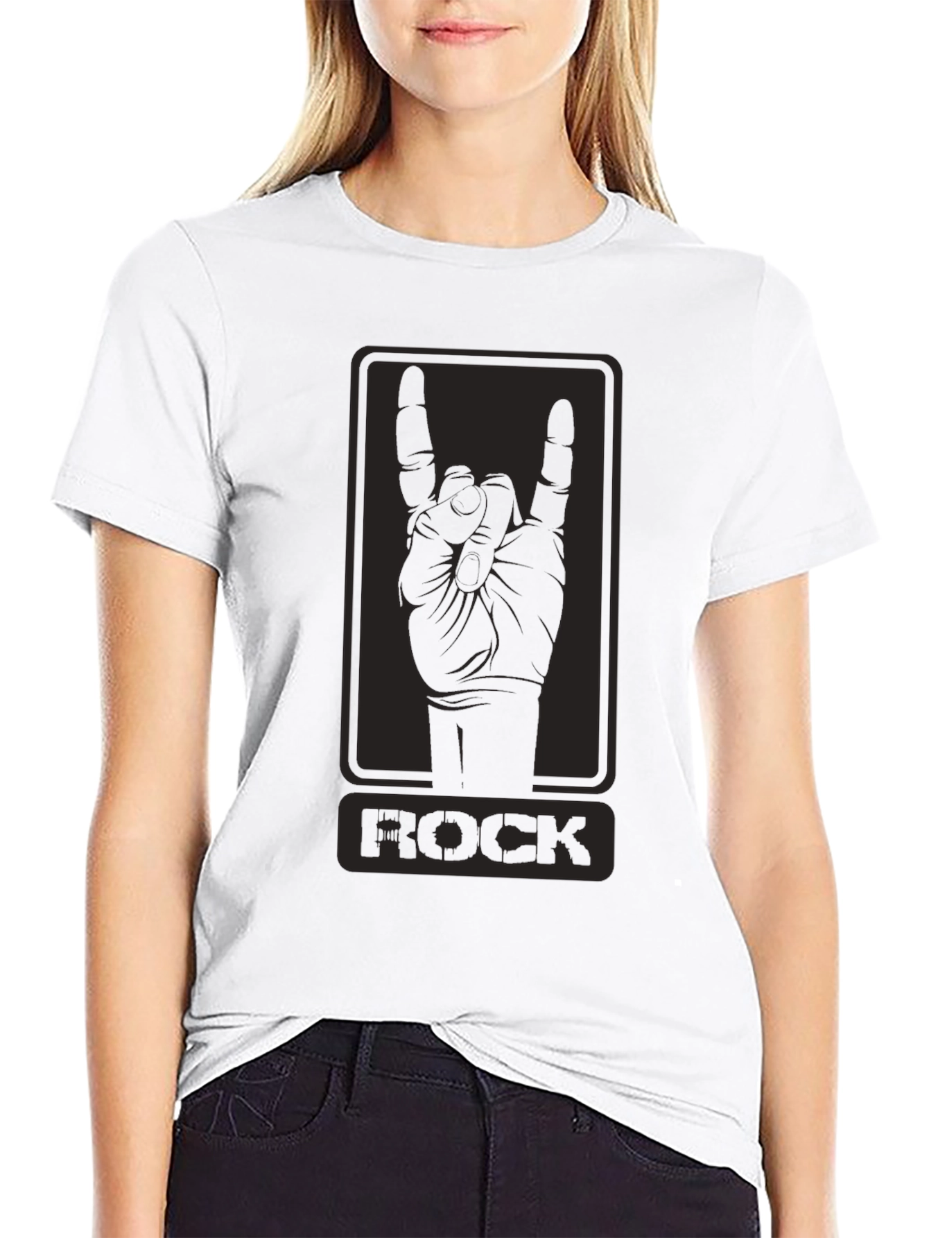 Rock On! Black Graphic Tee - Rock Hand Sign