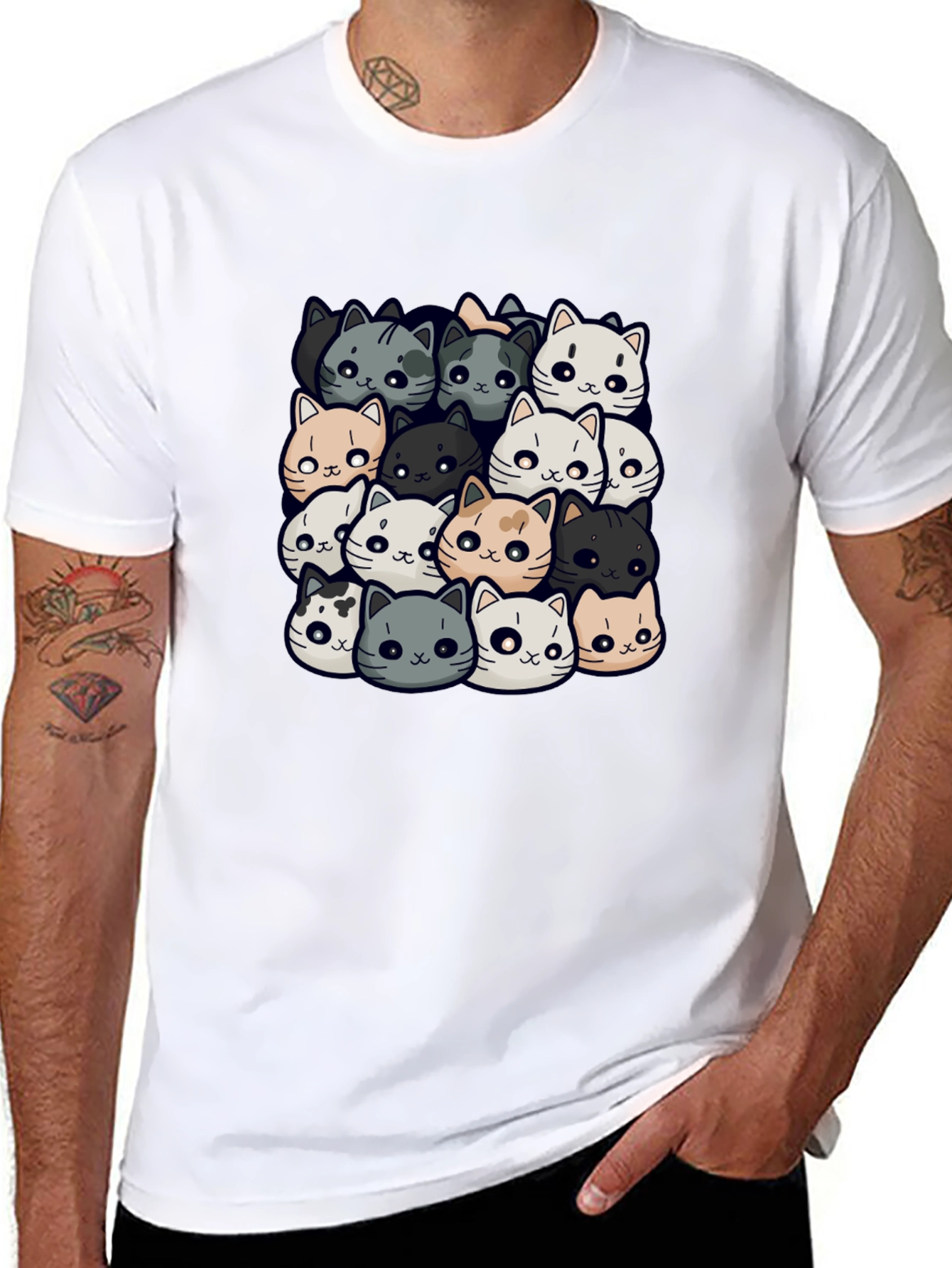Cartoon Cats Black T-Shirt