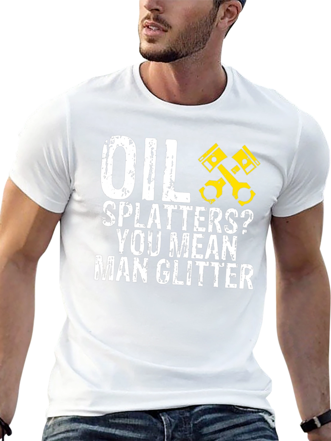 Oil Splatters? Man Glitter Black Graphic Tee