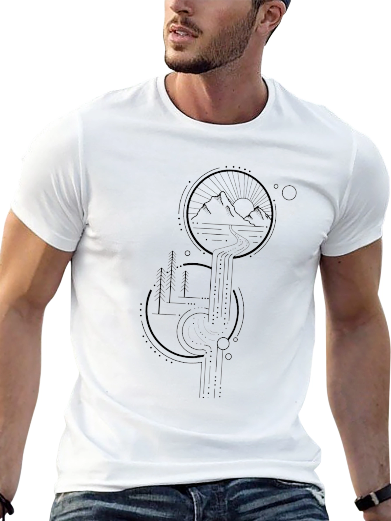 Geometric Mountainscape Black T-Shirt