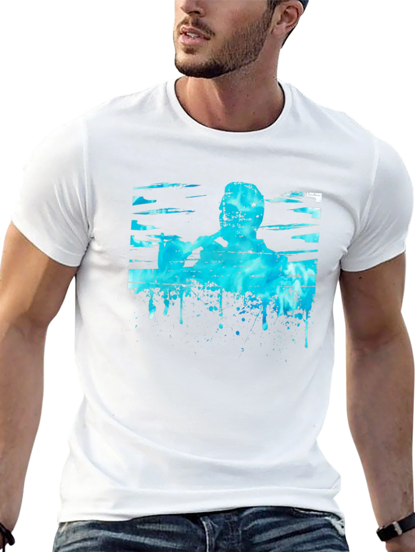 Abstract Blue Graphic Print Black T-Shirt