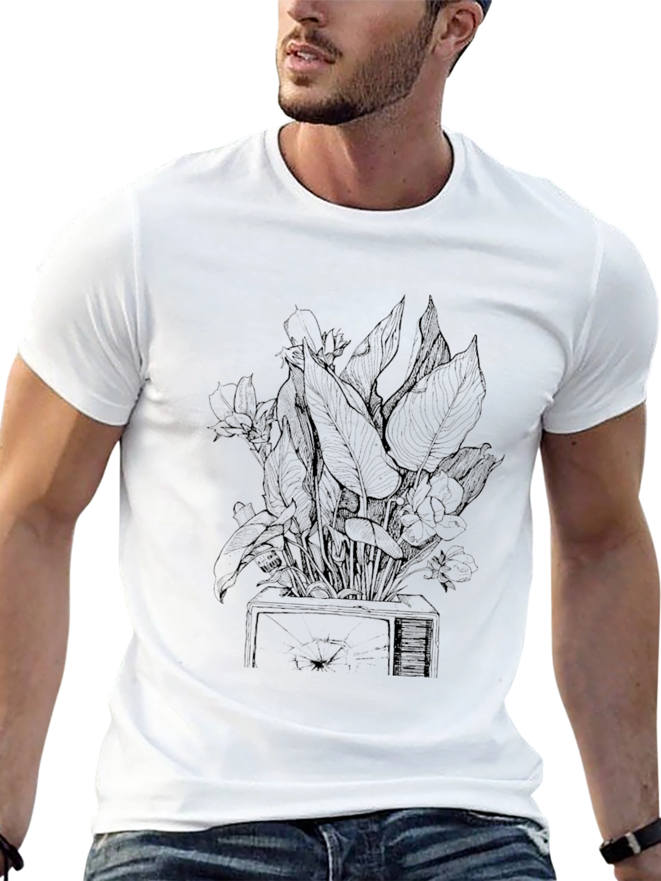 Botanical TV Graphic Tee - Modern Plant Lover Shirt