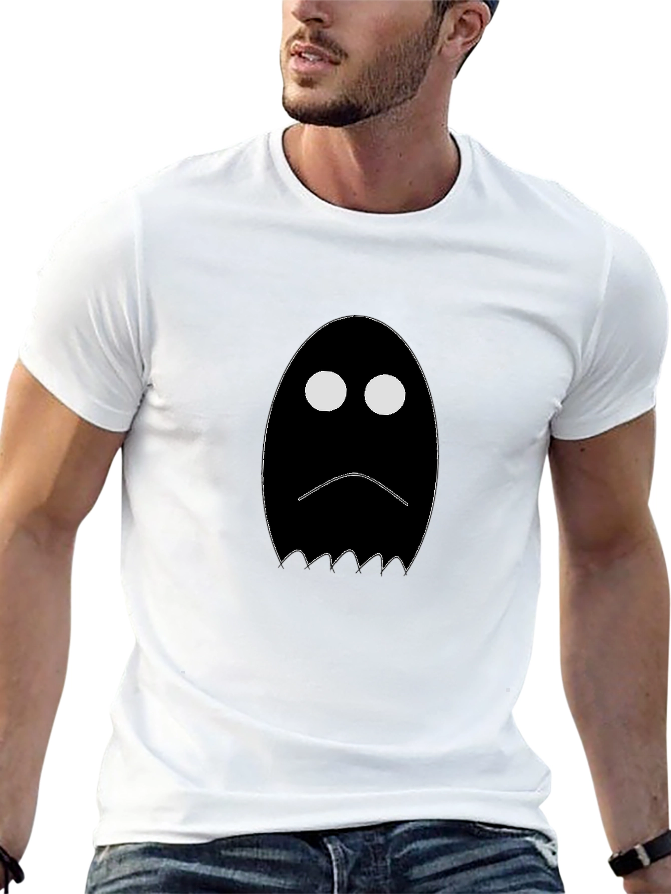 Sad Ghost Graphic T-Shirt - Black Cotton Tee