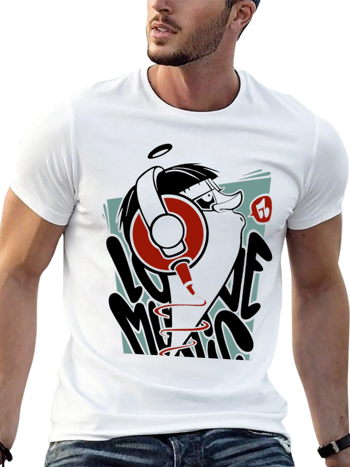 Cool Cartoon Duck DJ Graphic T-Shirt