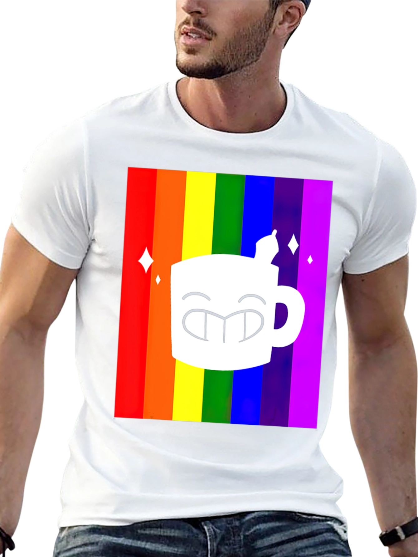 Rainbow Coffee Mug Graphic Tee - Black T-Shirt