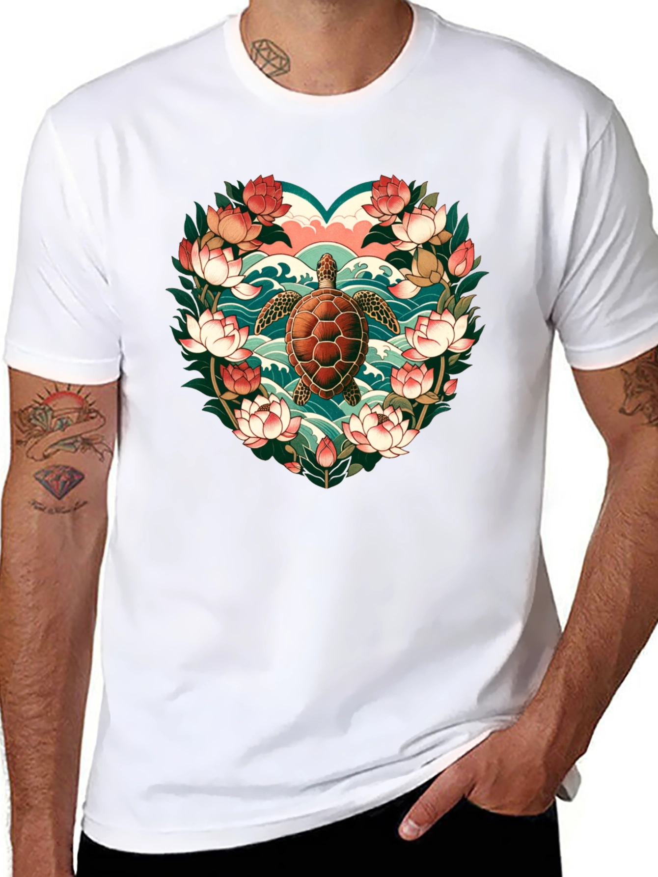 Turtle Floral Heart Graphic Tee