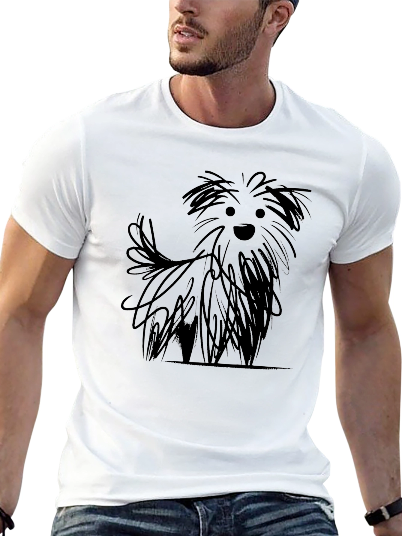 Dog Sketch Graphic Black T-Shirt