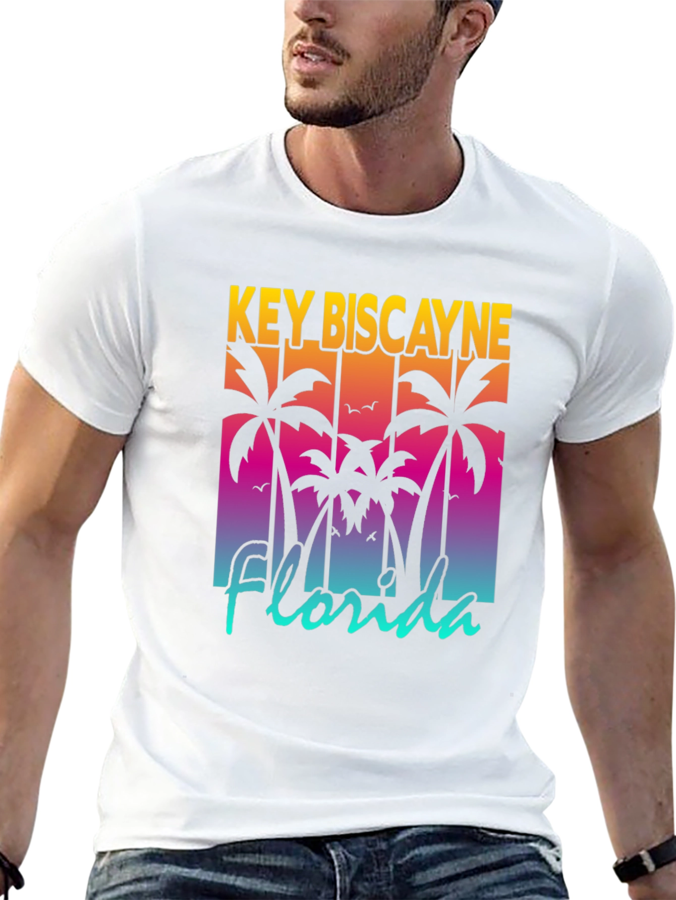 Key Biscayne Florida Palm Tree Graphic T-Shirt