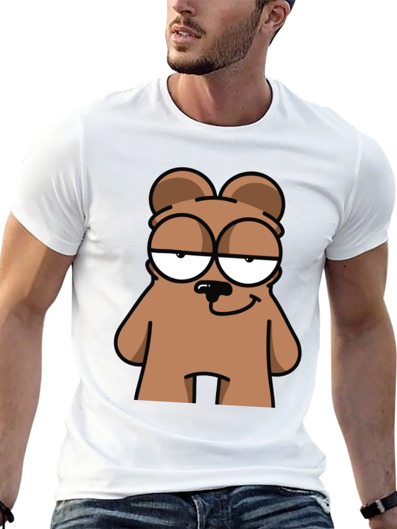 Funny Cartoon Bear Graphic Black T-Shirt