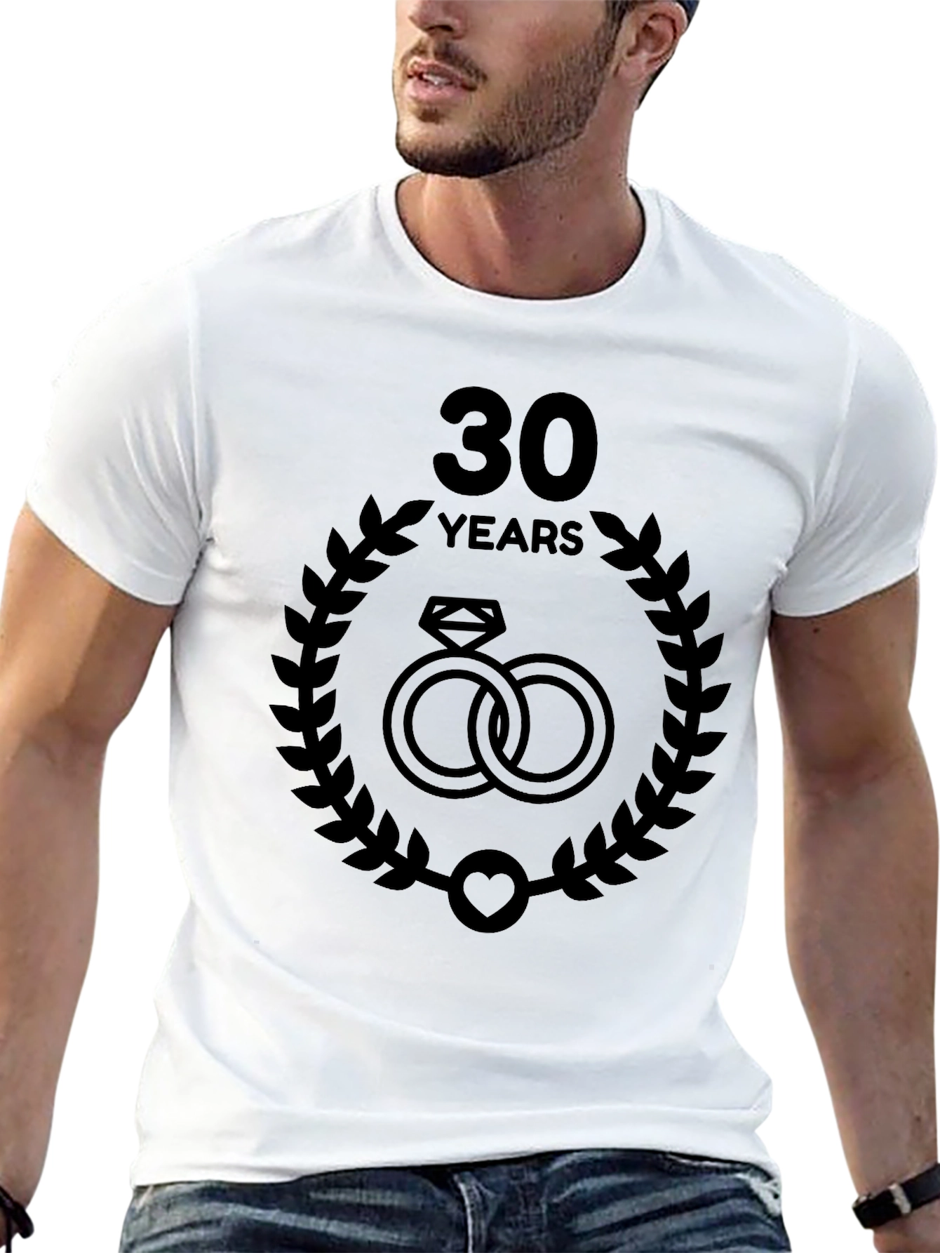 30th Anniversary T-Shirt: Wedding Ring Laurel Design