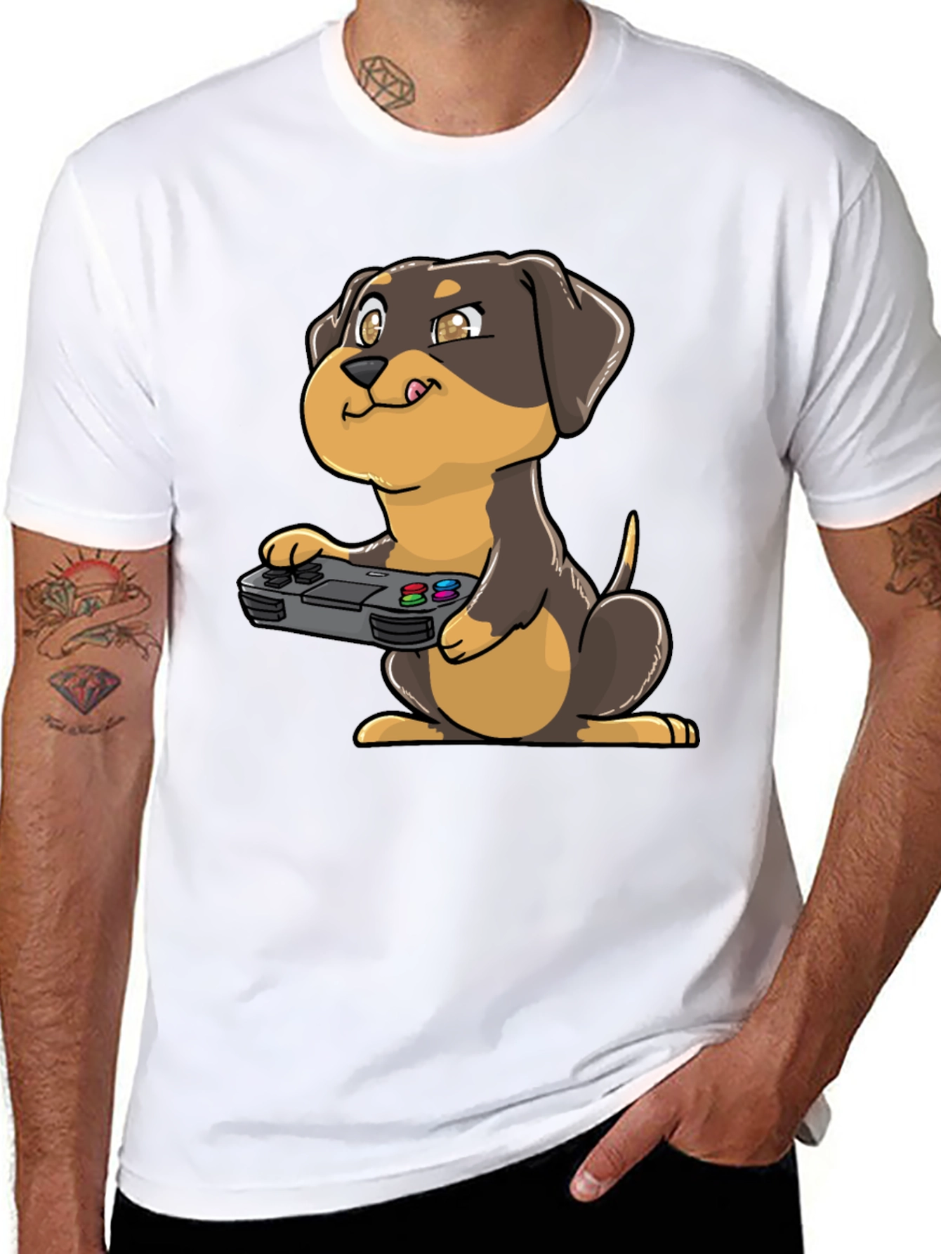 Gamer Dog Graphic Tee - Black Cotton T-Shirt