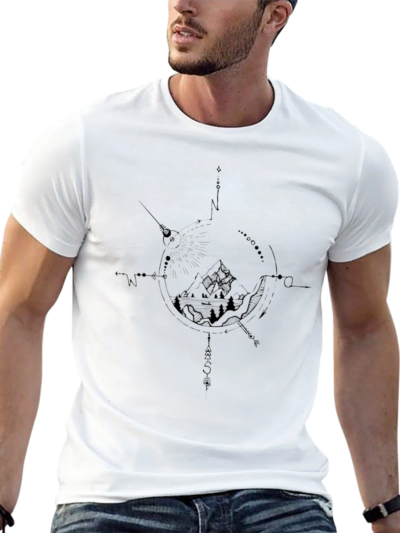 Mountain Compass Graphic Tee - Black Casual T-Shirt