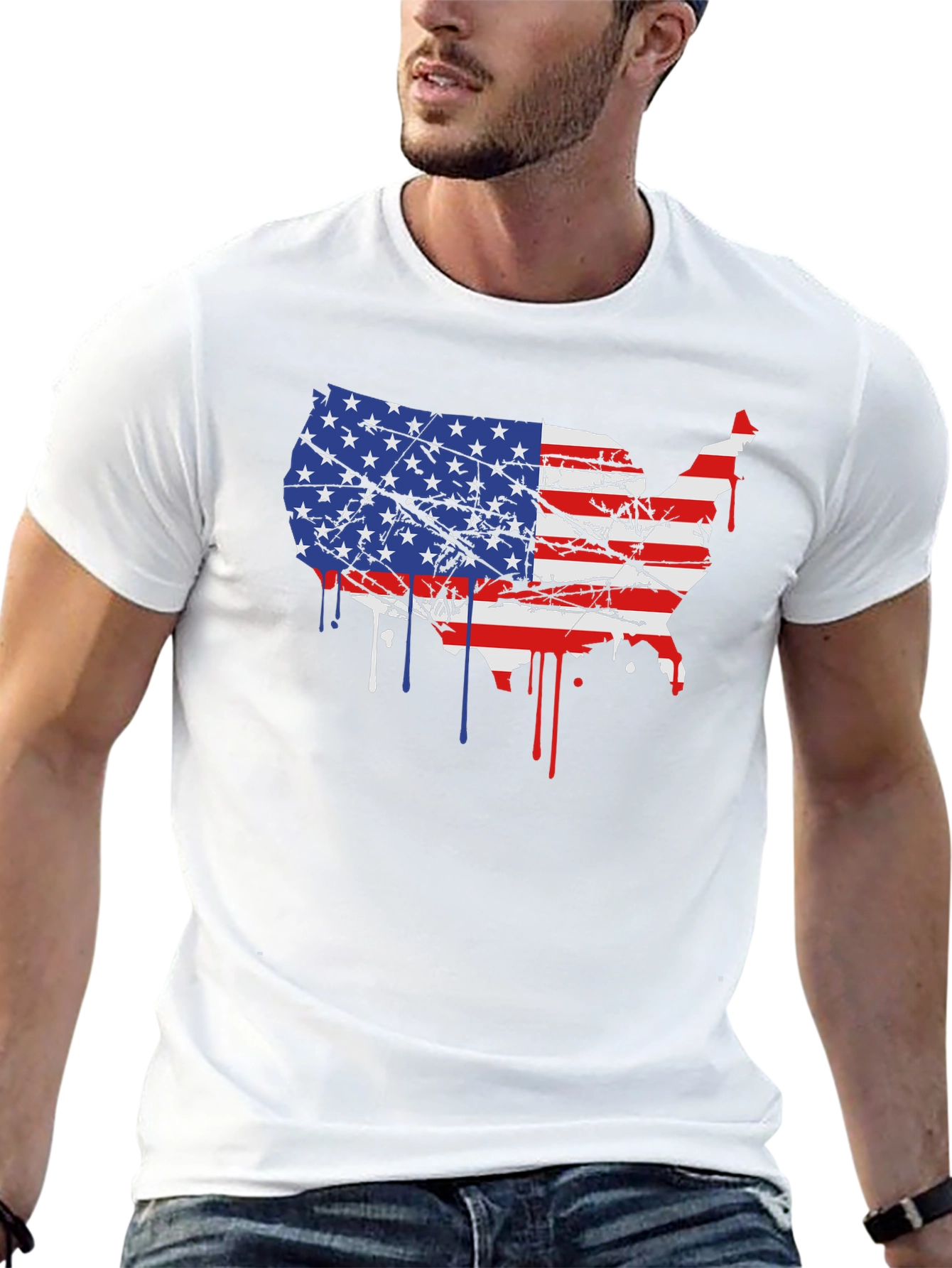 USA Flag Map Mens Black T-Shirt