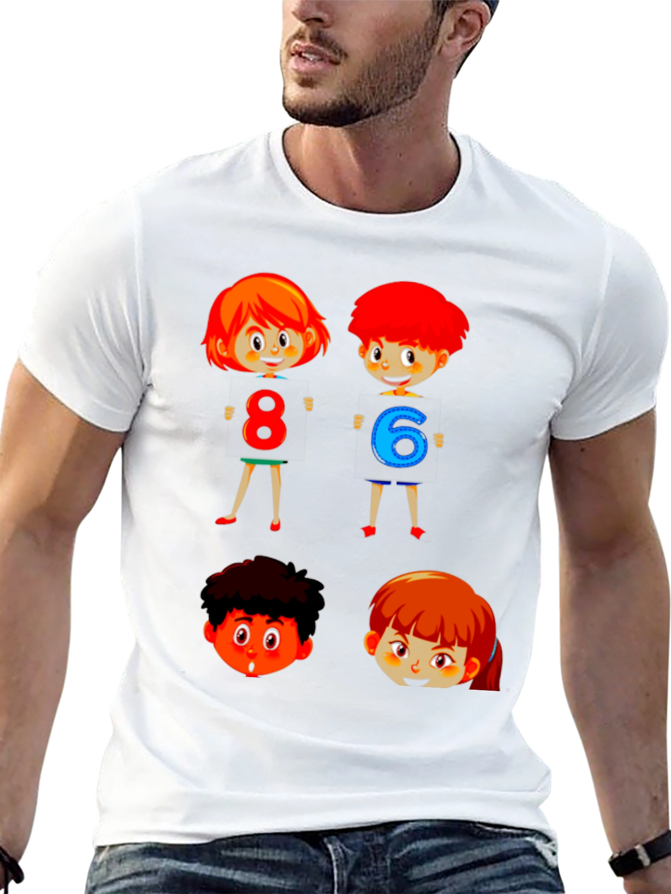Cartoon Numbers Kids Black T-Shirt