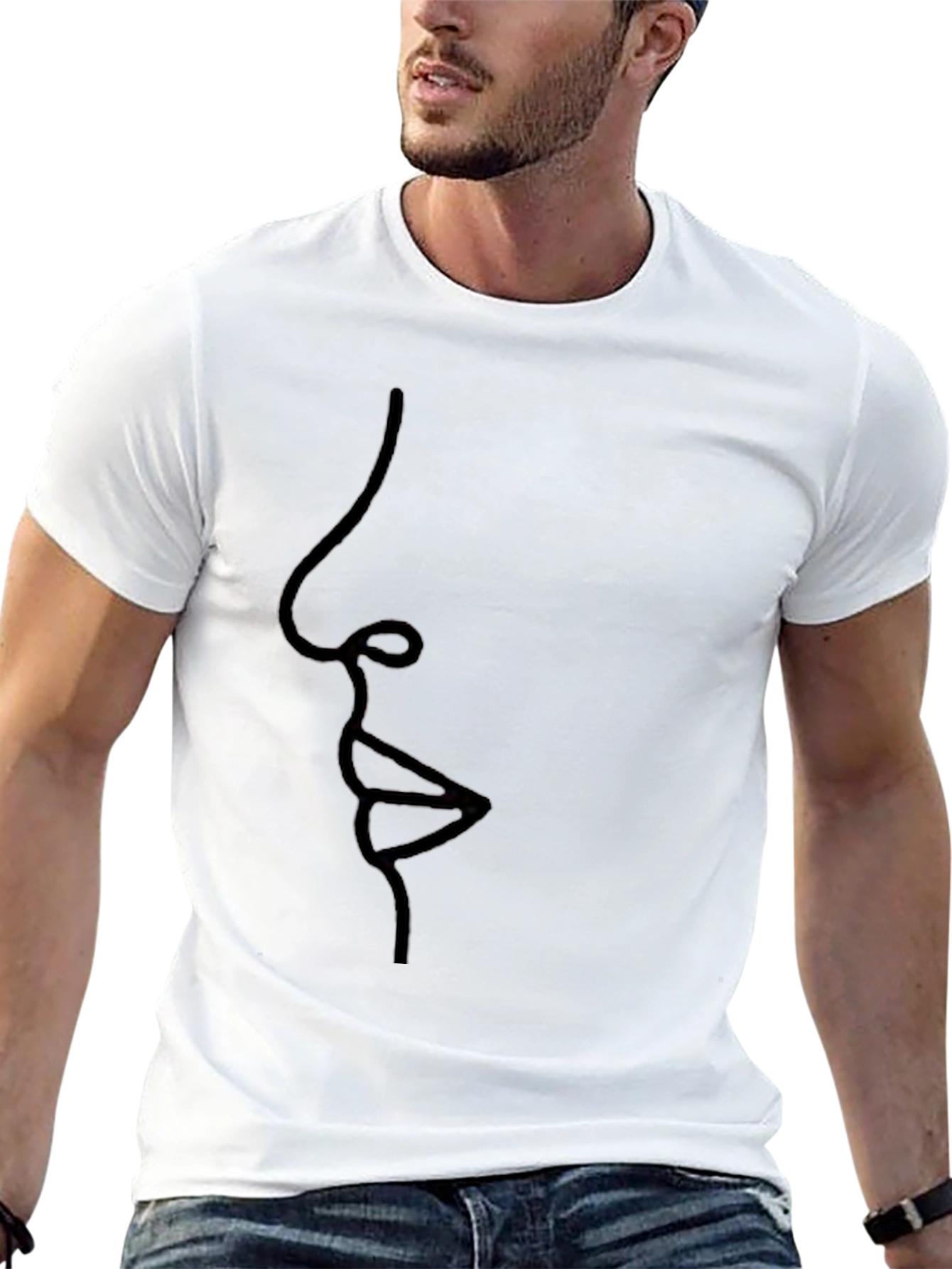 Minimalist Line Art Face Black T-Shirt