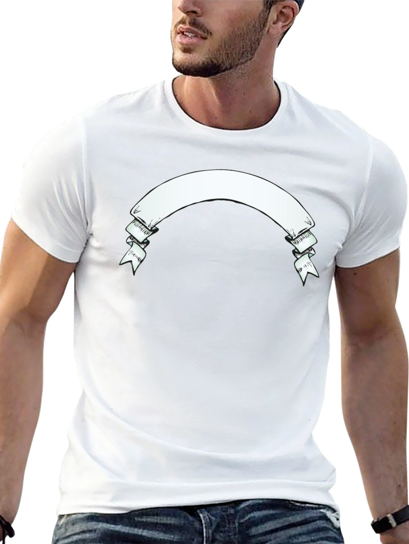 Mens Black Graphic T-Shirt with Banner Design