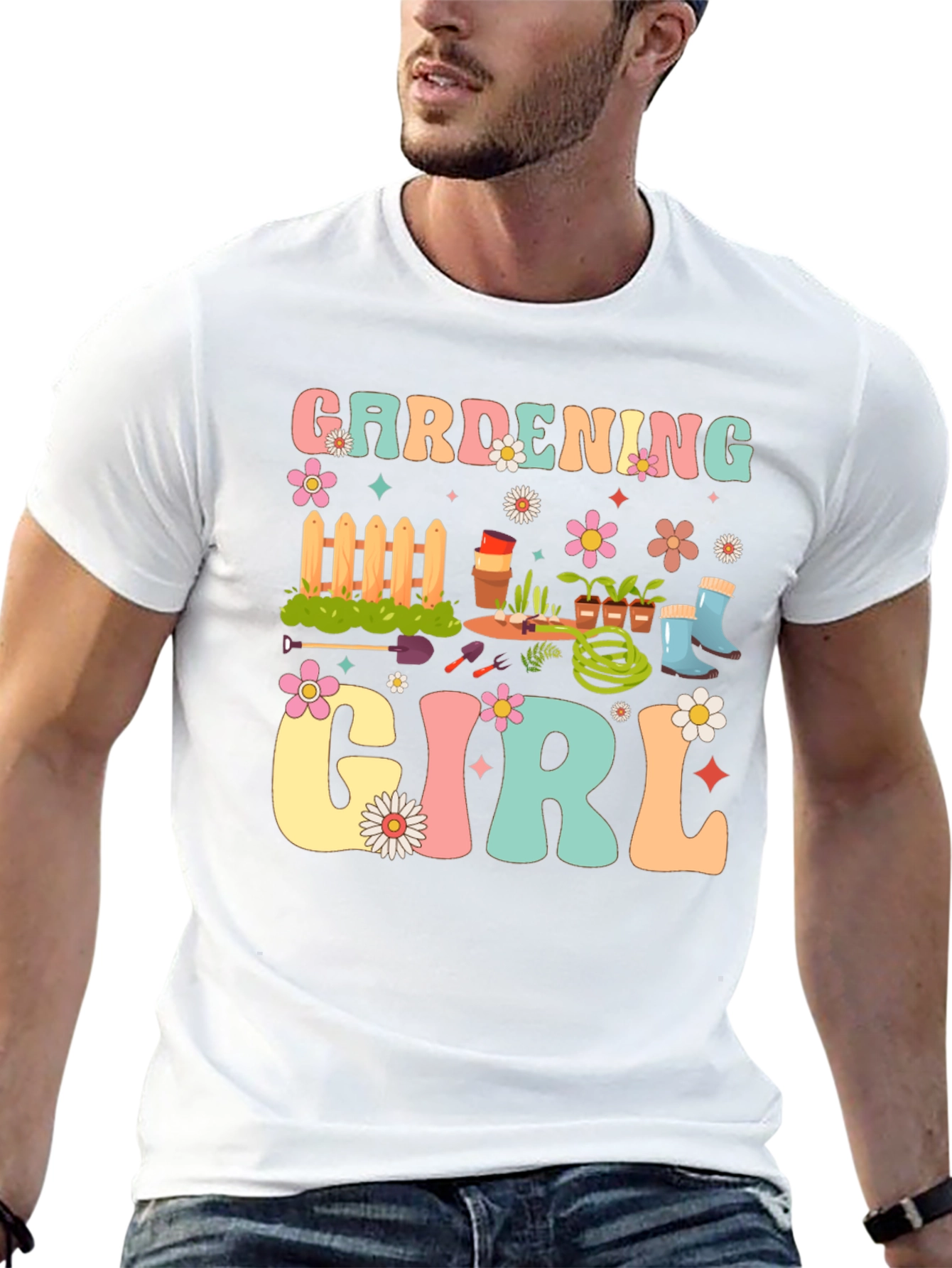 Gardening Girl Graphic Tee - Retro Floral Design