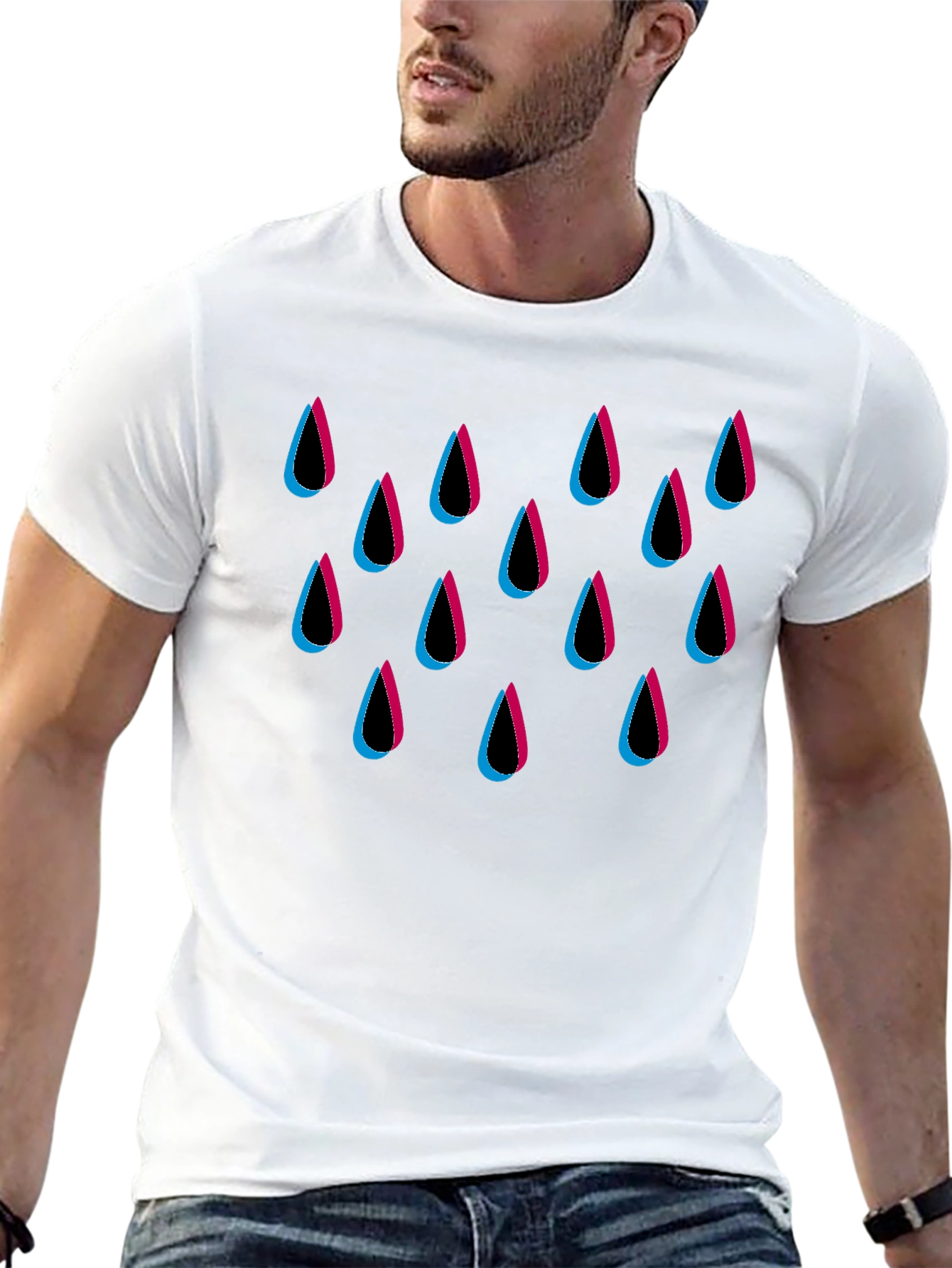 Stylish Raindrop Graphic Black T-Shirt