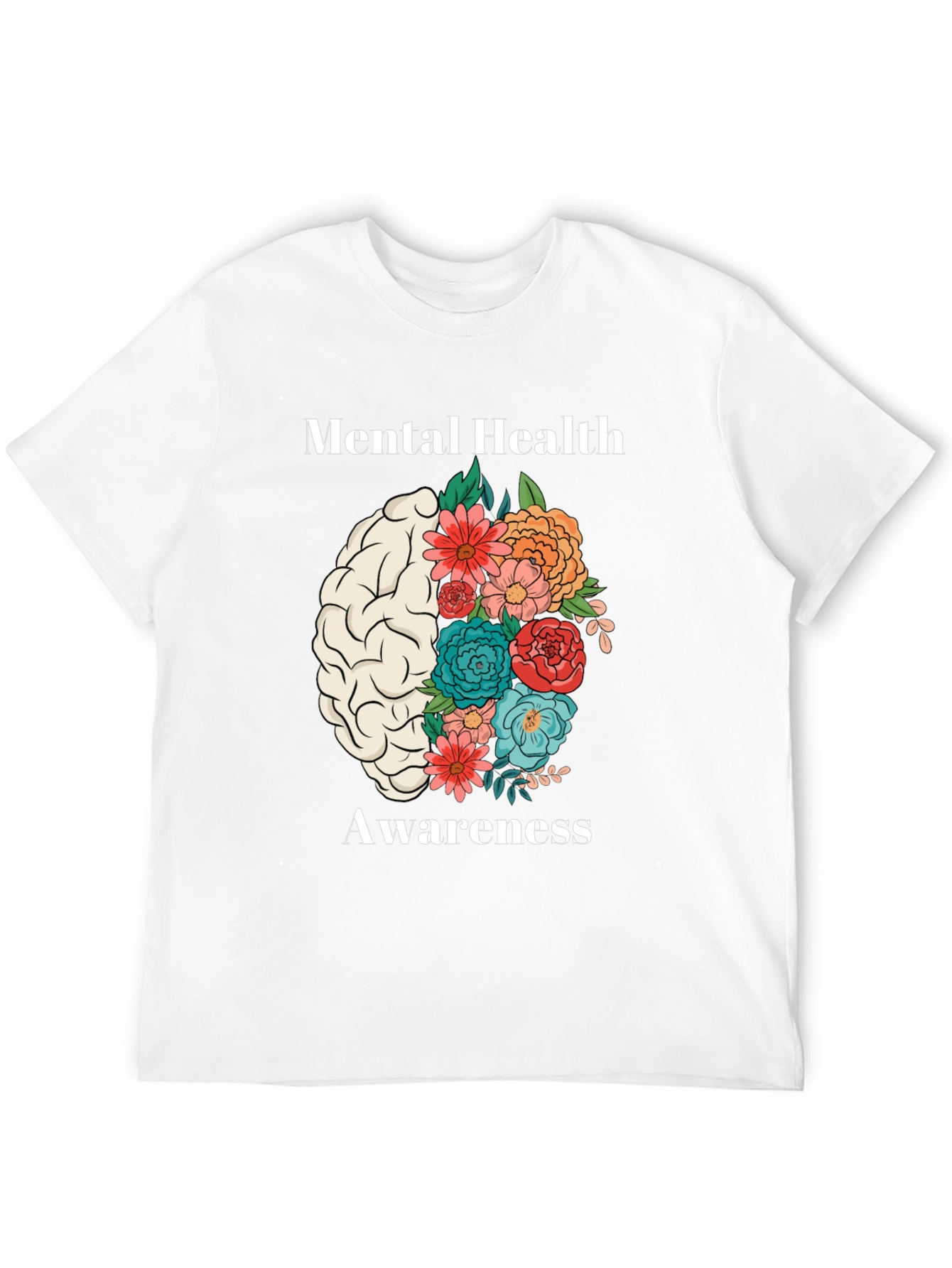 Mental Health Awareness Floral Brain T-Shirt