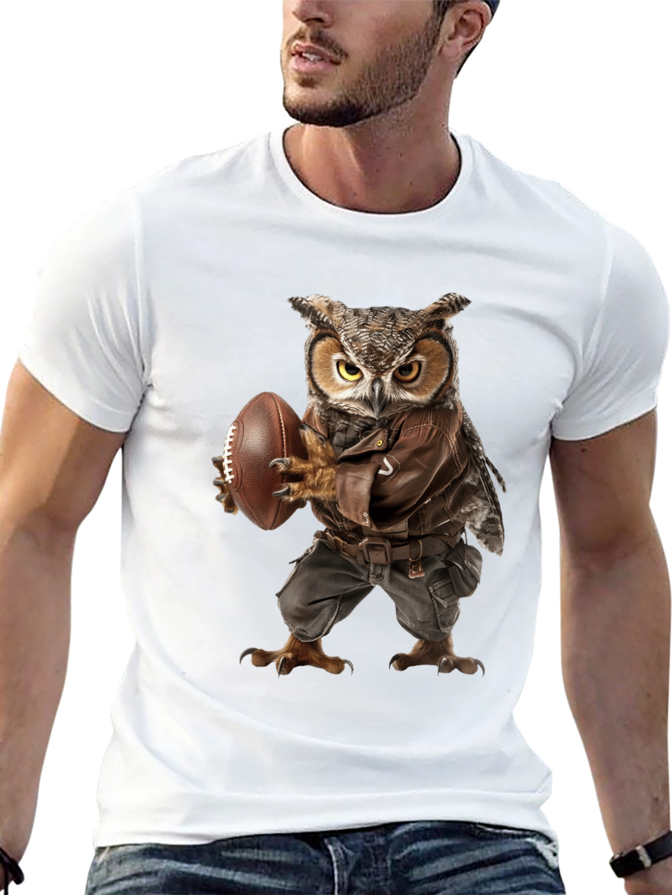 Owl Football Player Graphic T-Shirt