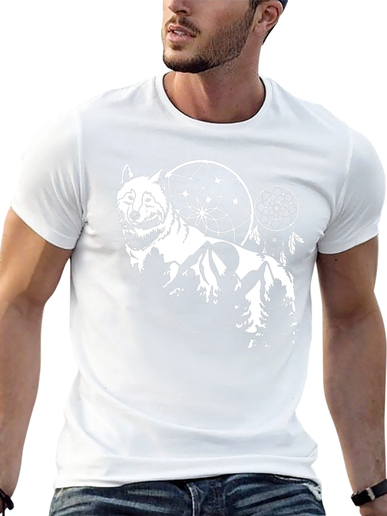 Wolf Dreamcatcher Graphic Tee - Black