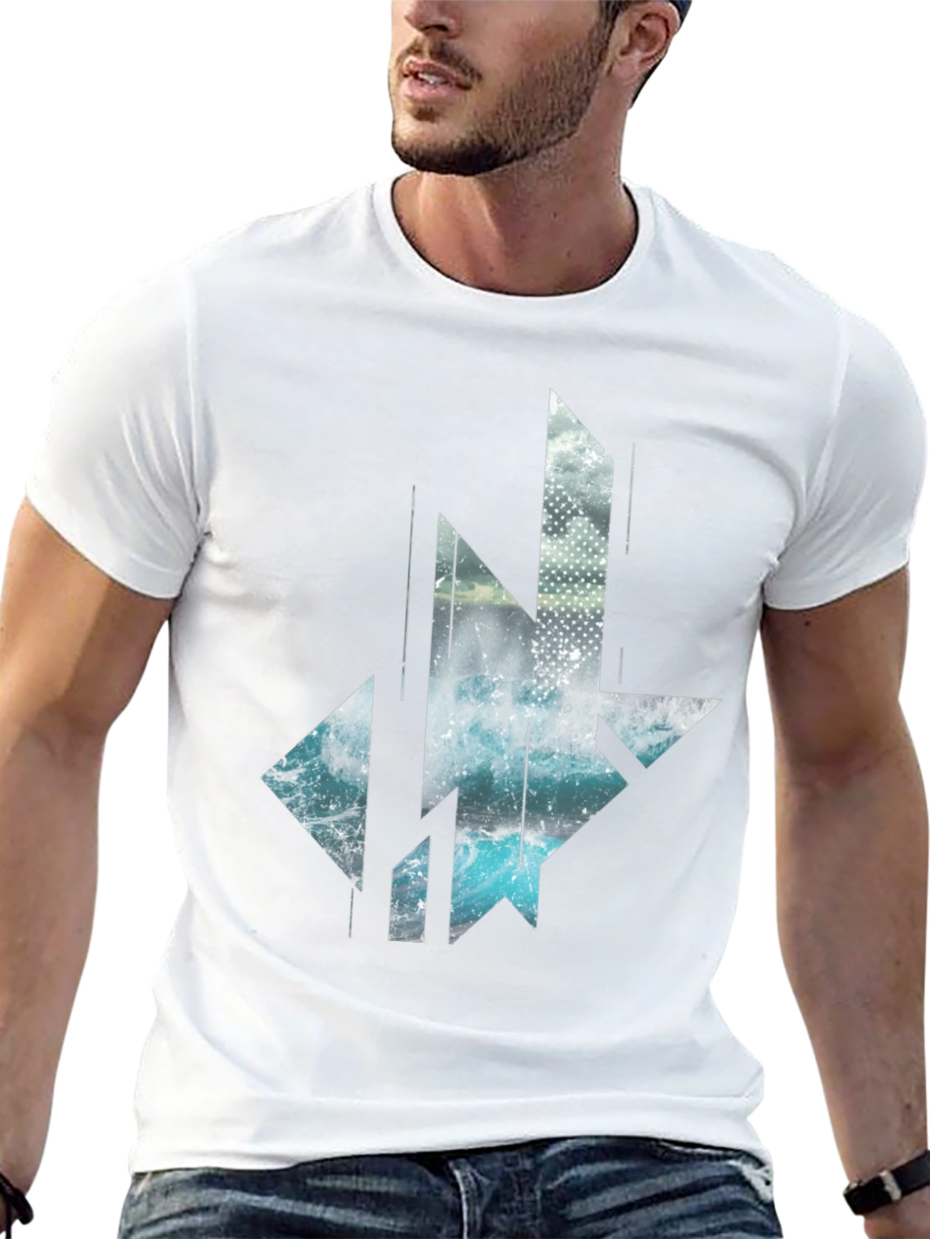 Abstract Geometric Wave T-Shirt - Black