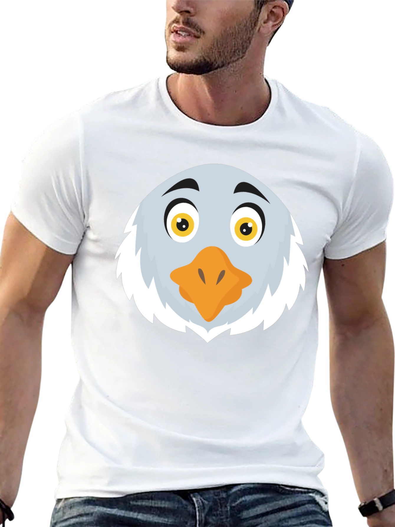 Eagle Cartoon Face Graphic Black T-Shirt