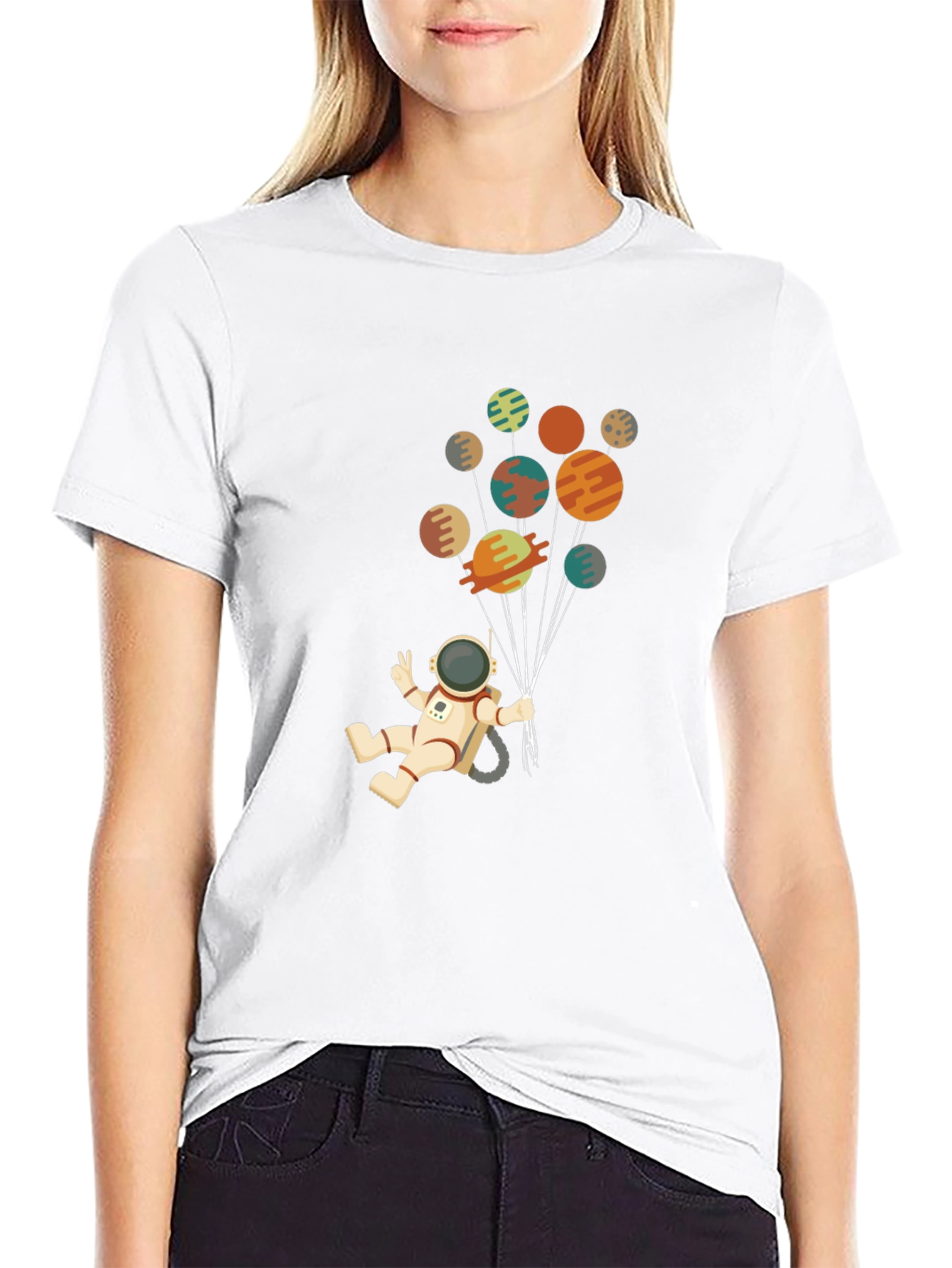 Astronaut Planets Graphic Tee - Black Cotton Blend