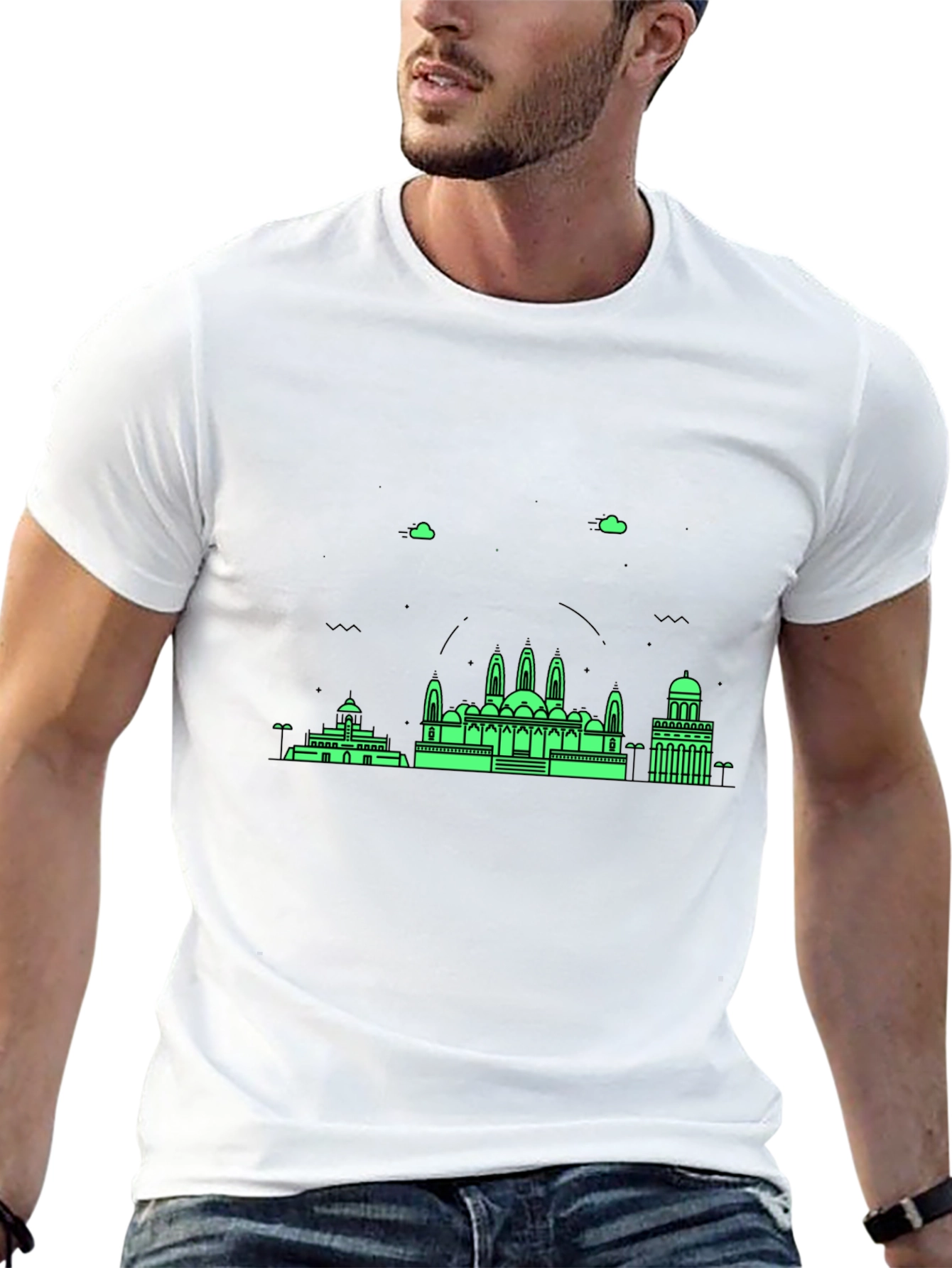 Architectural Print Black Crewneck T-Shirt