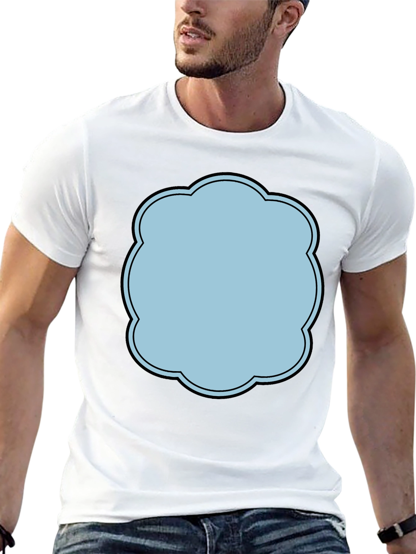 Black T-Shirt with Light Blue Cartoon Cloud