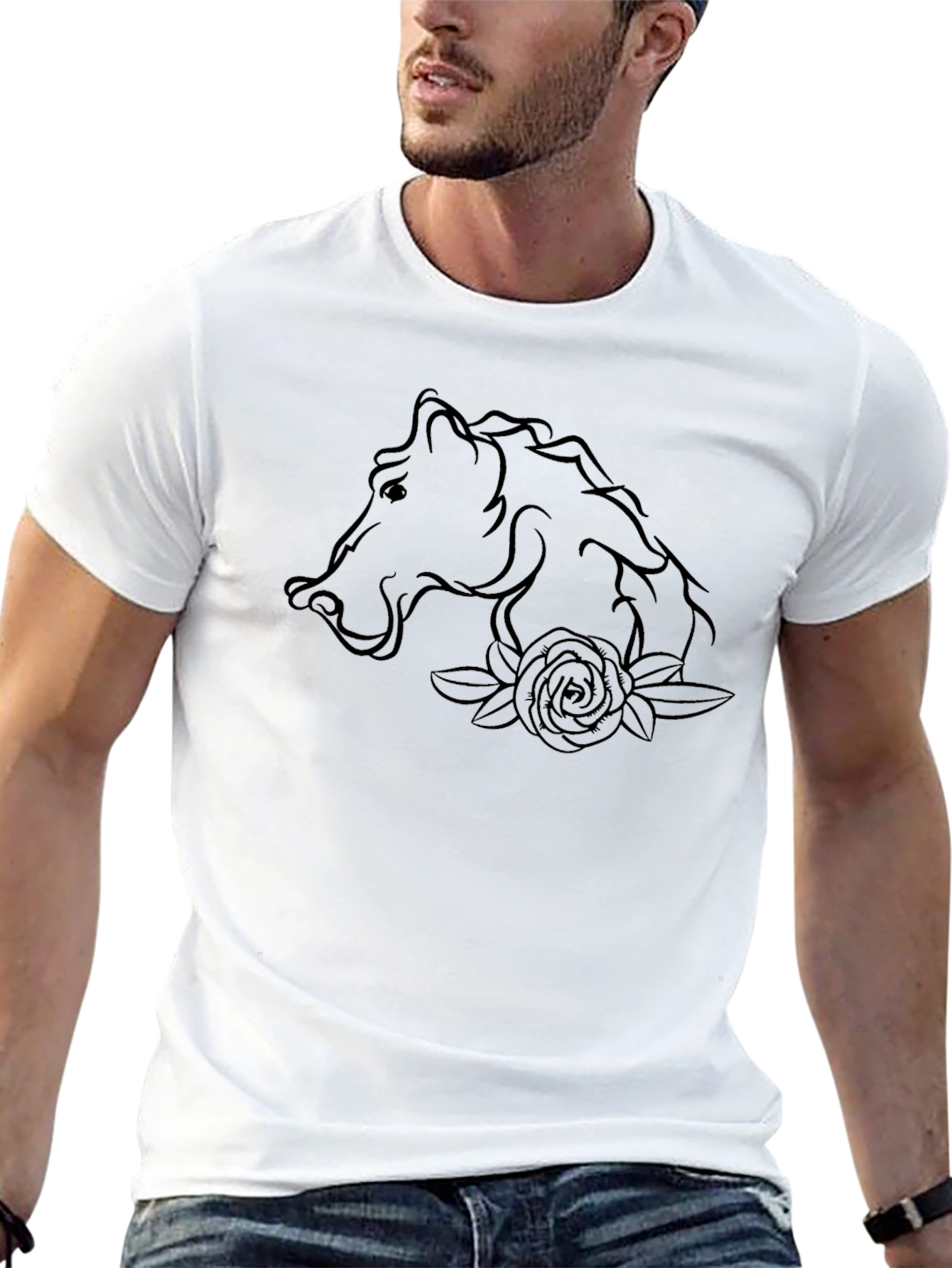 Horse and Rose Graphic T-Shirt - Black