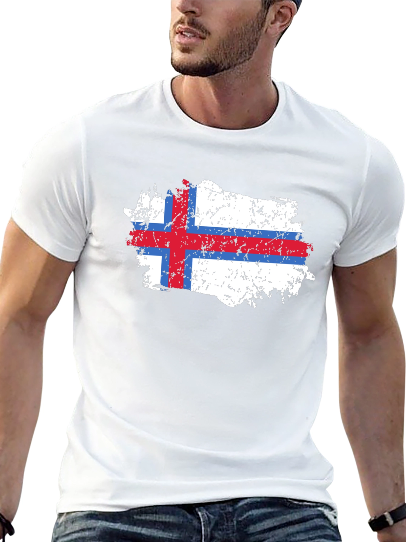 Faroe Islands Flag Distressed T-Shirt