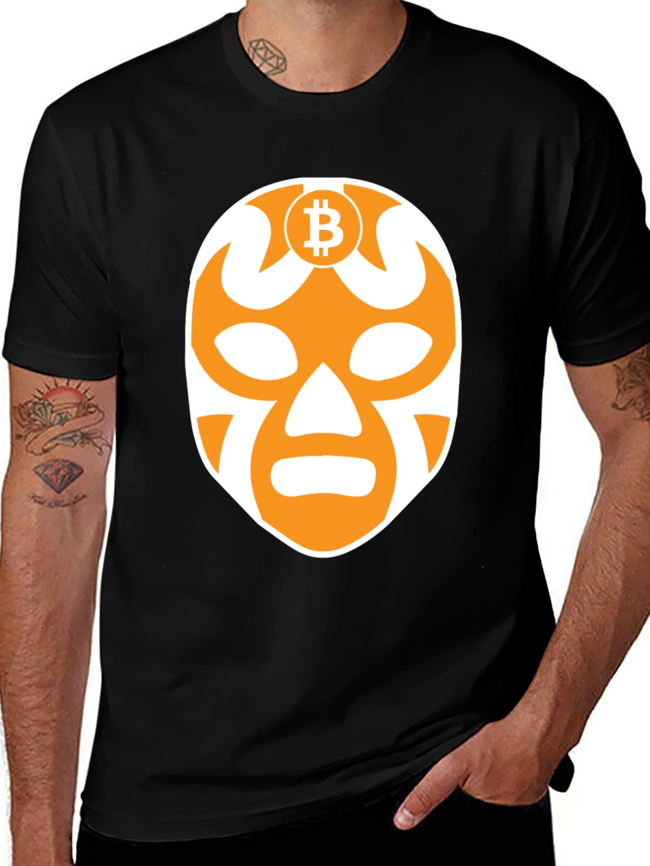 Bitcoin Luchador Mask Graphic T-Shirt - Black