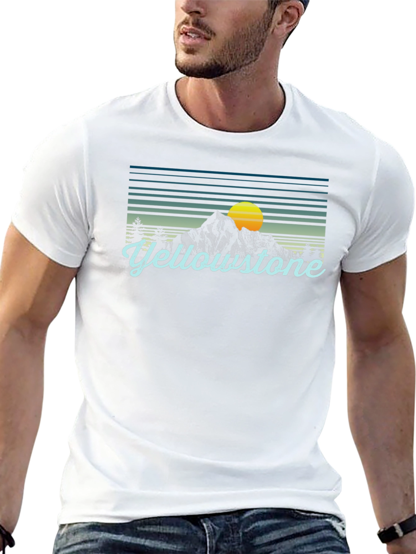 Yellowstone Graphic Tee - Retro Mountain Sunset T-Shirt