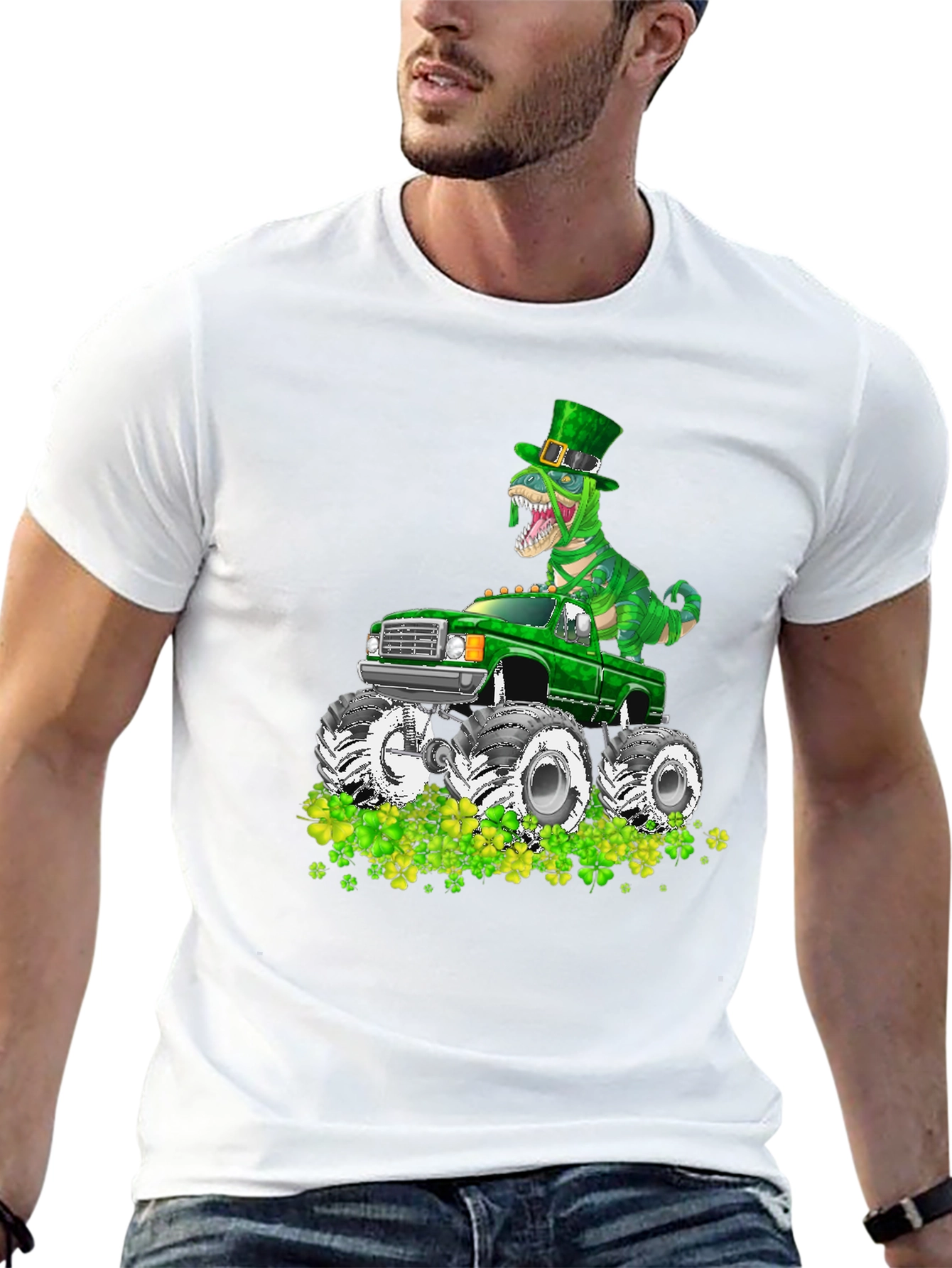 St Patricks Day Dinosaur Monster Truck T-Shirt