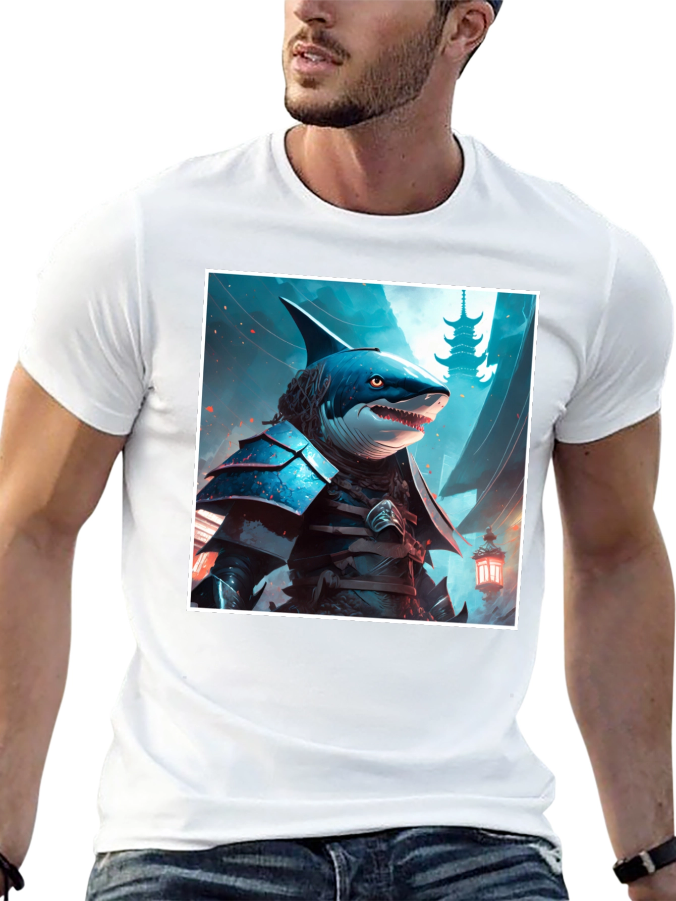 Samurai Shark Graphic Tee - Unique Design