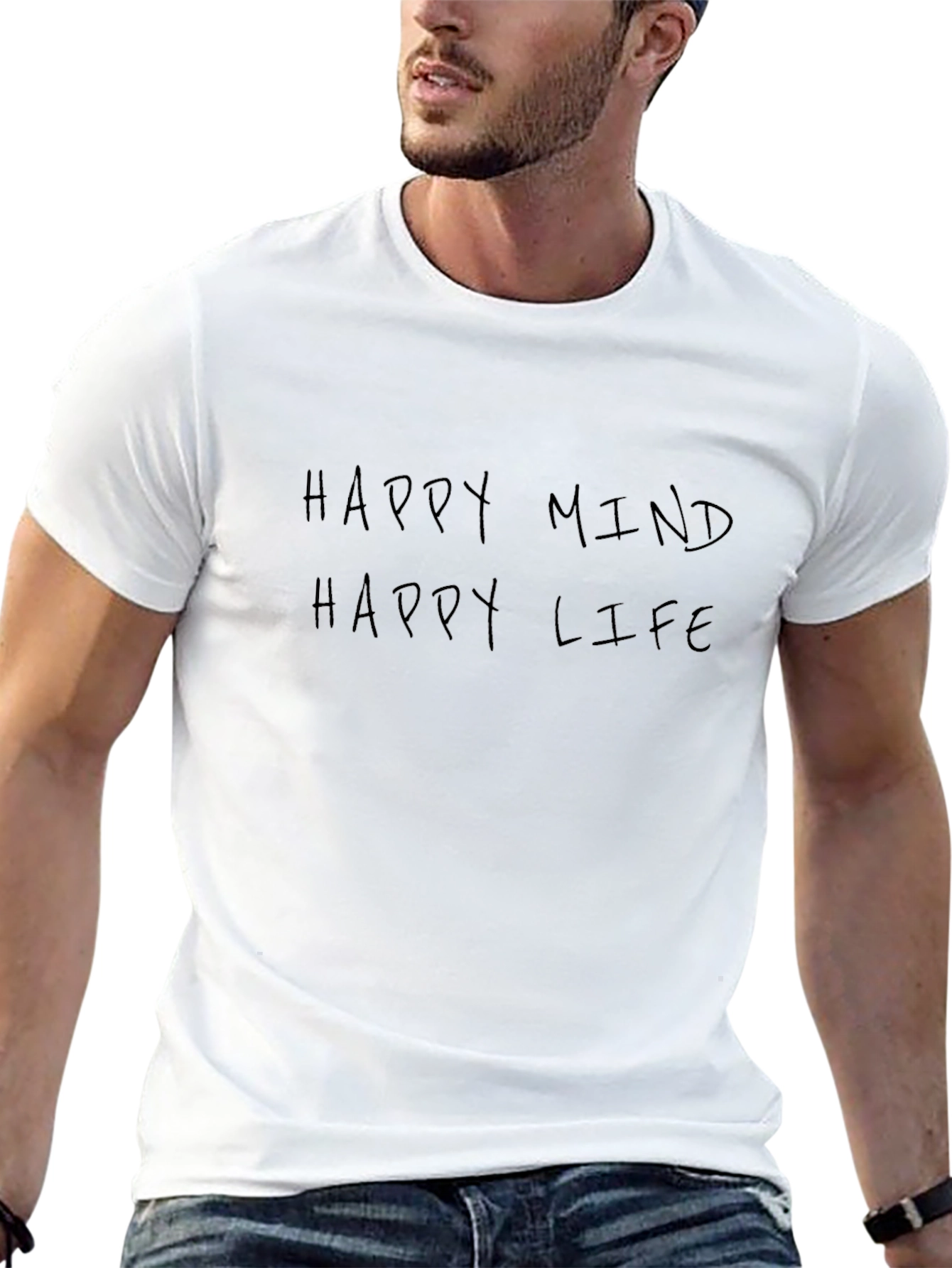 Happy Mind Happy Life Mens Black T-Shirt