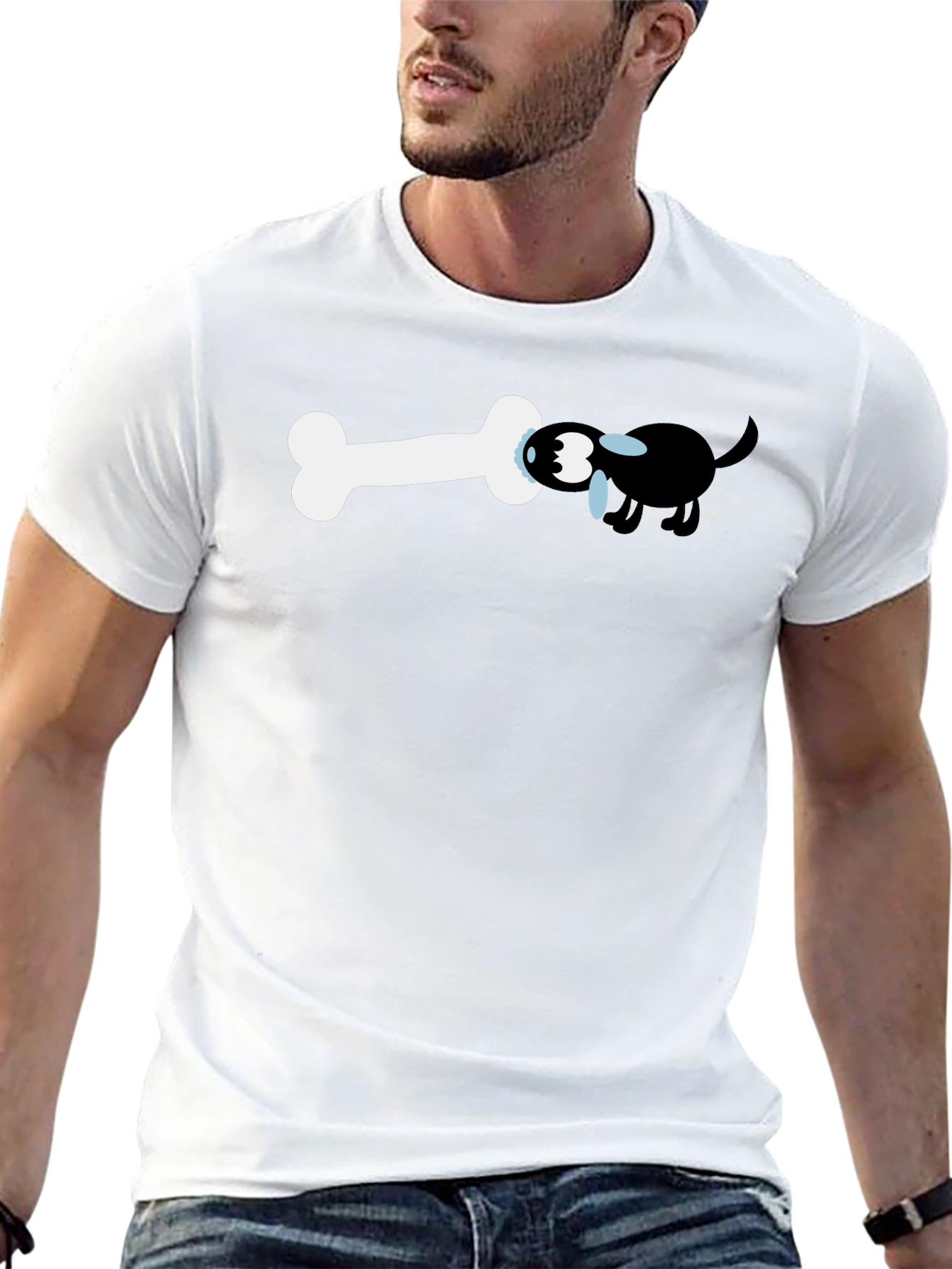 Funny Dog and Bone Graphic Tee - Black T-Shirt