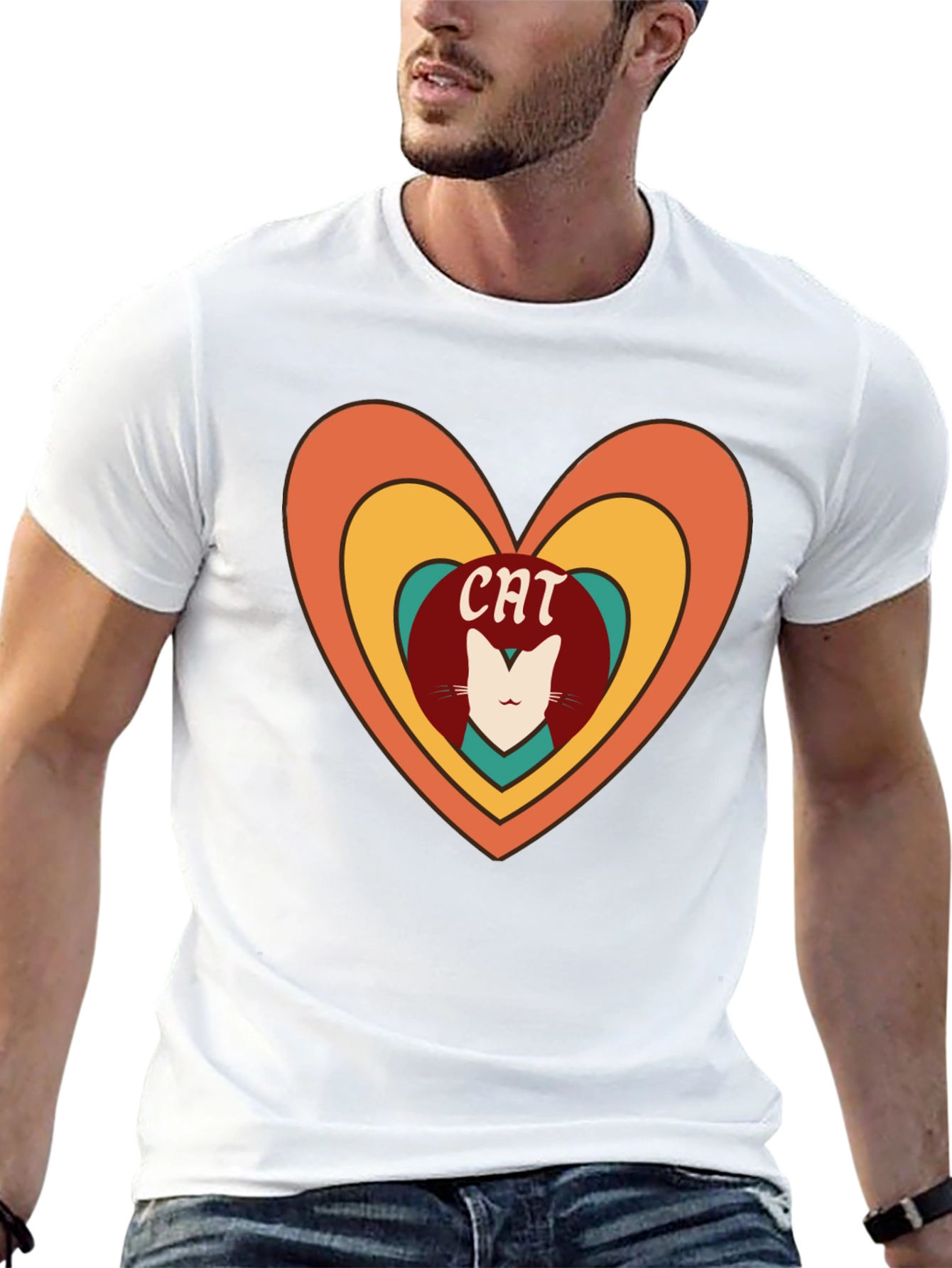 Retro Cat Lover Heart T-Shirt