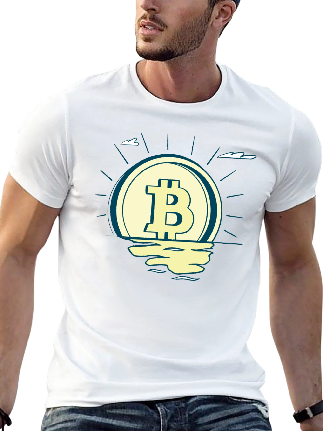 Bitcoin Sunset Graphic Tee - Crypto Lovers Black T-Shirt