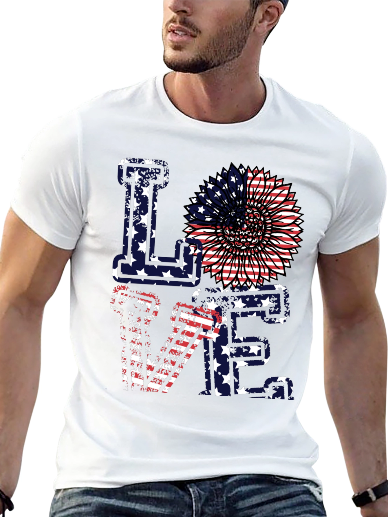 Patriotic Love T-Shirt - American Flag Sunflower Design
