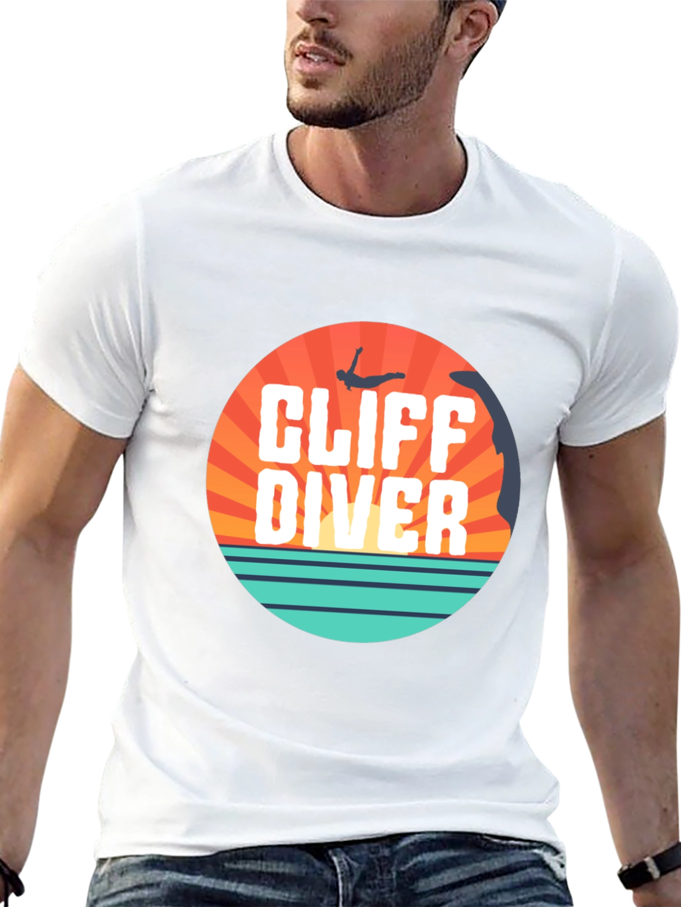 Cliff Diver Graphic Tee - Black Cotton T-Shirt