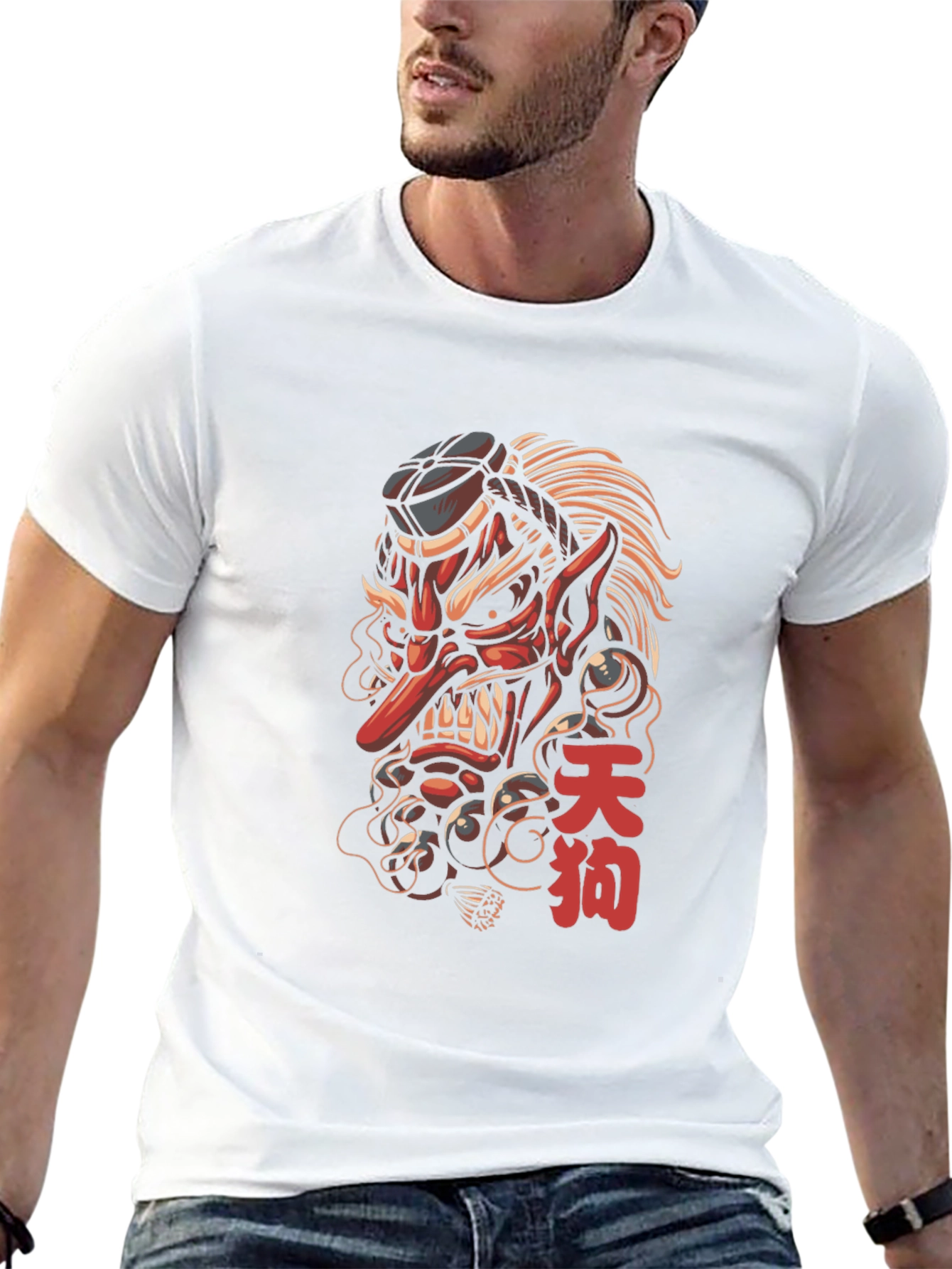Tengu Mask Graphic Tee - Japanese Folklore Design