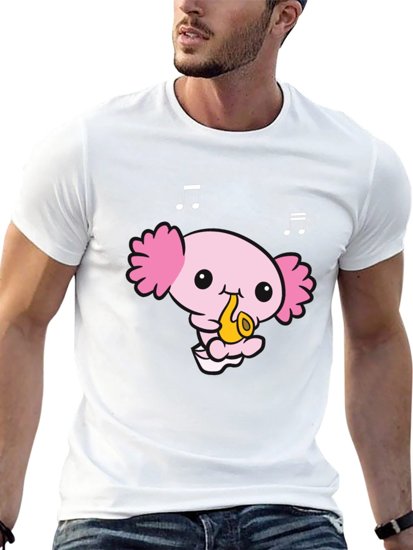 Axolotl Saxophone Player Black T-Shirt