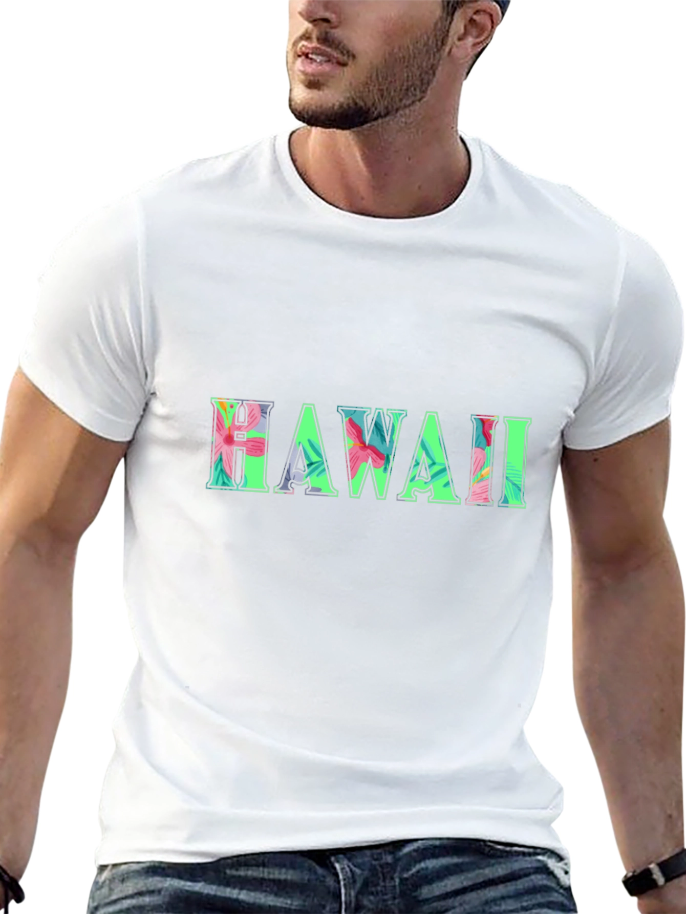 Hawaii Floral Print Black T-Shirt