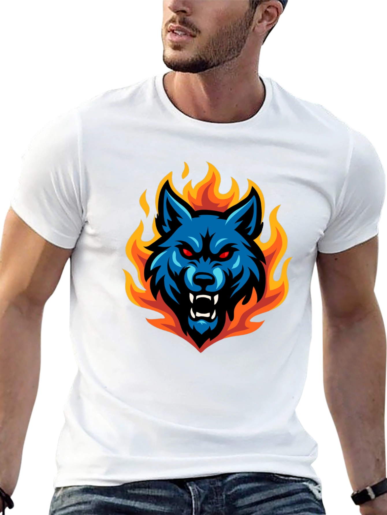 Fiery Wolf Graphic Tee - Black Cotton T-Shirt