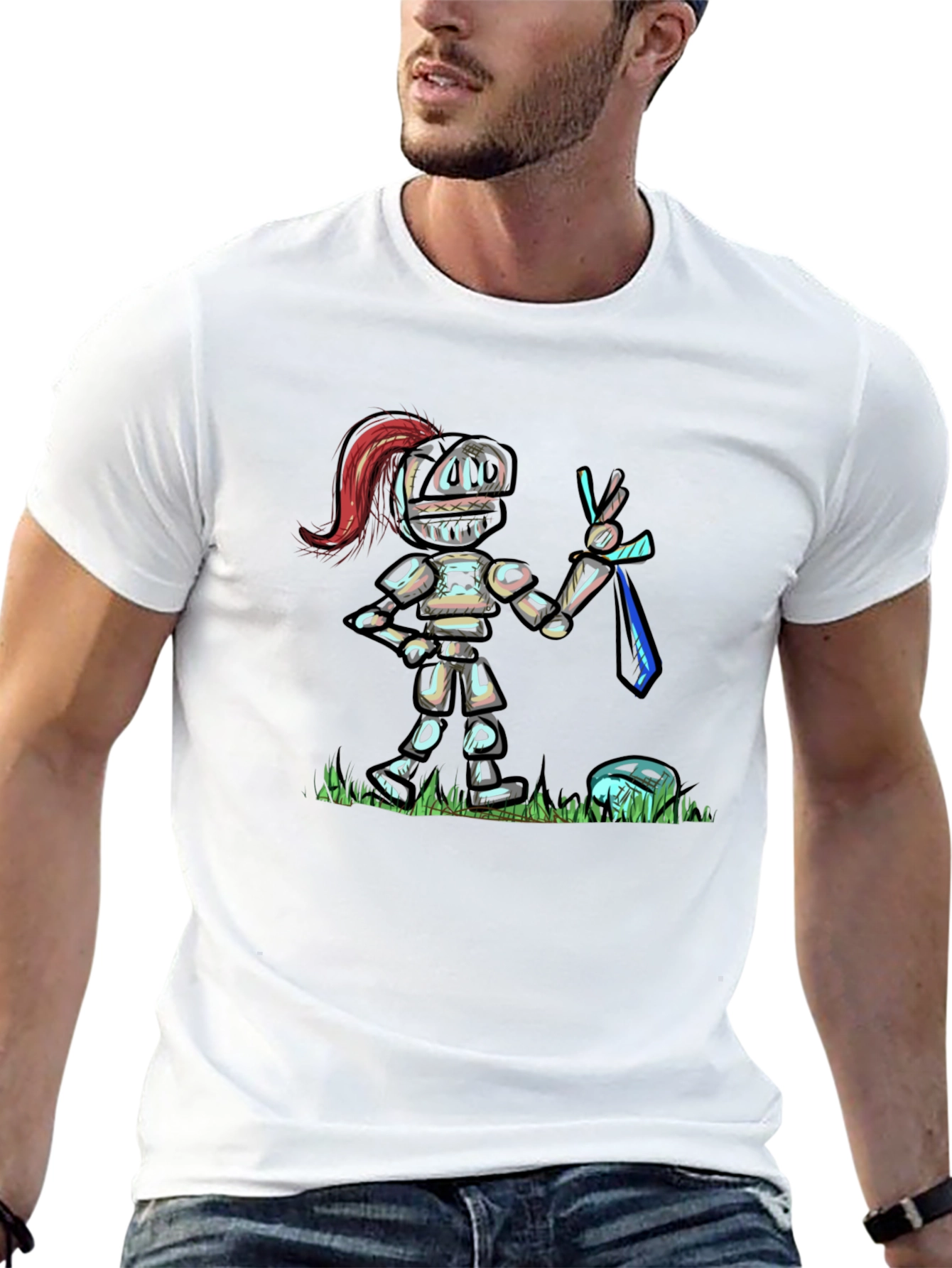 Cartoon Knight T-Shirt - Black Cotton Tee