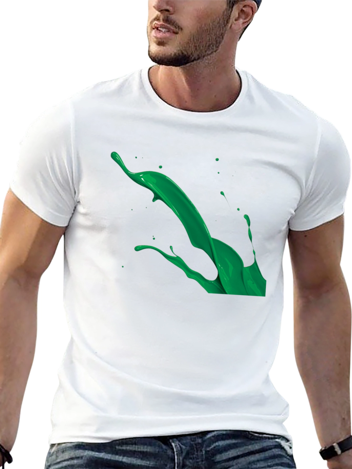 Green Splash Graphic Black T-Shirt